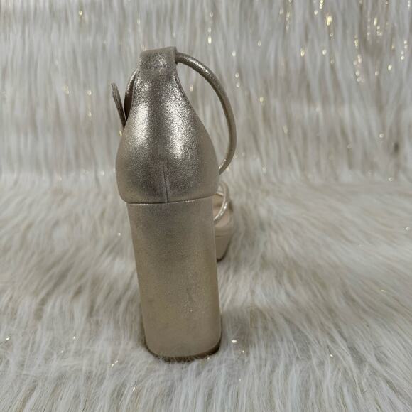 Pella Moda Womens Gilian Ankle Strap Sandal Gold Chunky Heel Platform 10 - Picture 5 of 12